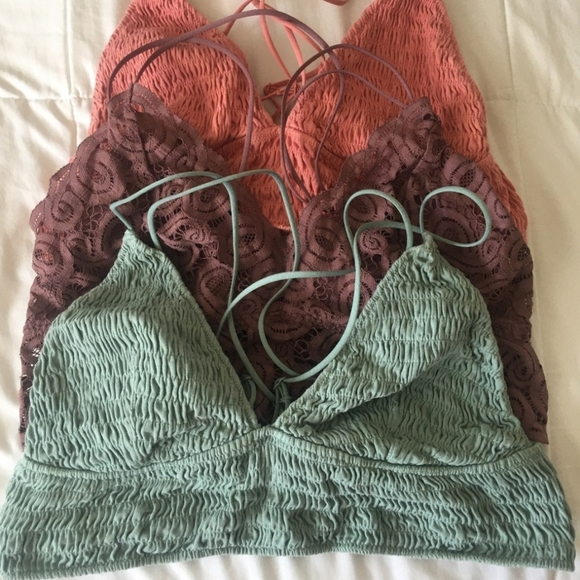 PINK Victoria's Secret Other - 🌟HP🌟 PINK Victoria's Secret Crochet Lace Strappy Bralette L Green Mauve Coral